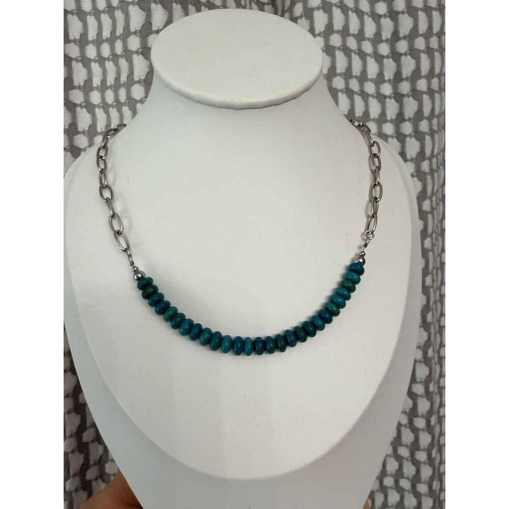 Stainless Steel Chain Necklace with Turquoise Beads